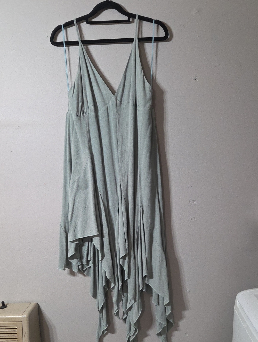 Sage Asymmetrical Spaghetti Strap Handkerchief Dress